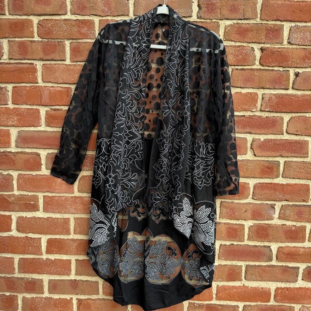 Pyramid Collection Sheer Floral Polka Dot Boho Duster Cardigan Womens XL NEW